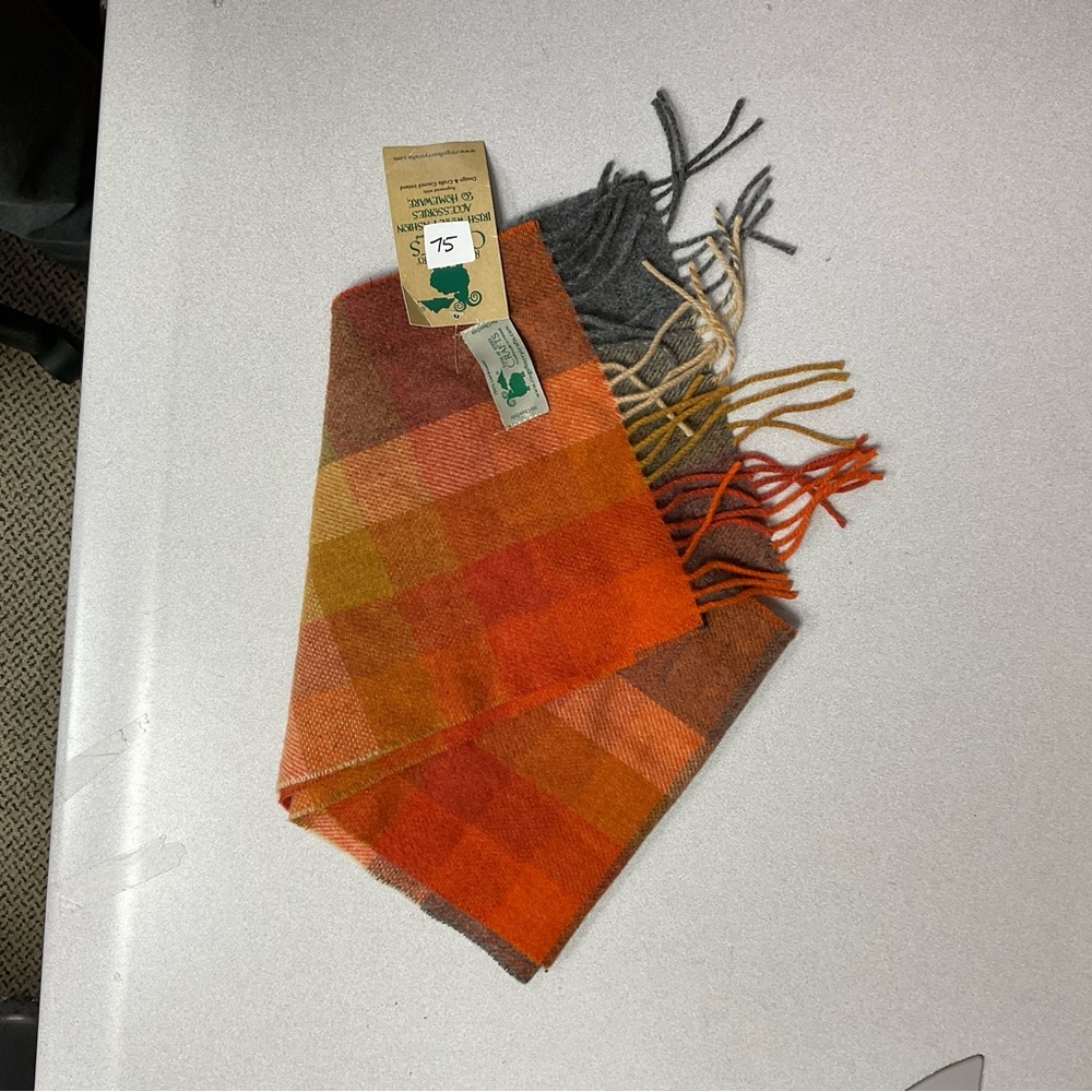 Wool Plaid Throw Scarf in Orange and Brown